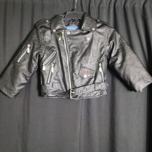 Outdoor Habitat Toddler 4T Black Faux Leather Moto‎ Biker Jacket USA Eagle Patch